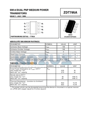 ZDT795A datasheet - SM-8 DUAL PNP MEDIUM POWER