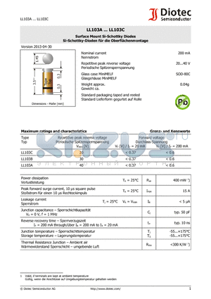 LL103A_13 datasheet - Surface Mount Si-Schottky Diodes