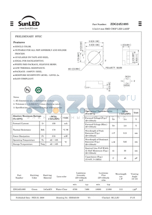 ZDG24X109S datasheet - 3.5x2.8 mm SMD CHIP LED LAMP