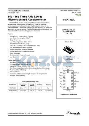 MMA7330LT datasheet - a4g - 16g Three Axis Low-g Micromachined Accelerometer