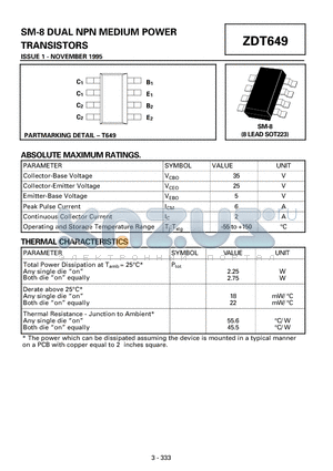 ZDT649 datasheet - DUAL NPN MEDIUM POWER TRANSISTORS