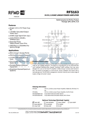 RF5163L datasheet - 3V-5V, 2.5GHZ LINEAR POWER AMPLIFIER