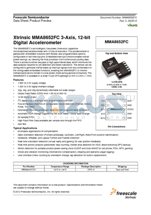 MMA8652FC datasheet - Xtrinsic MMA8652FC 3-Axis, 12-bit Digital Accelerometer