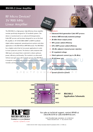 RF6100-2 datasheet - RF Micro Devices 3V 900 MHz Linear Amplifier
