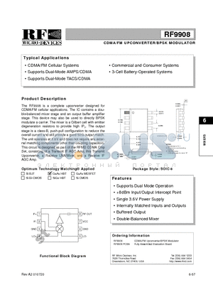 RF9908PCBA datasheet - CDMA/FM UPCONVERTER/BPSK MODULATOR