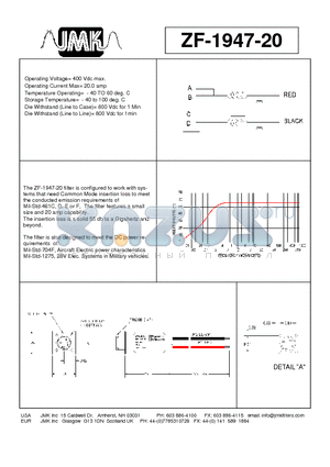 ZF-1947-20 datasheet - Operating Voltage= 400 Vdc max. Operating Current Max= 20.0 amp