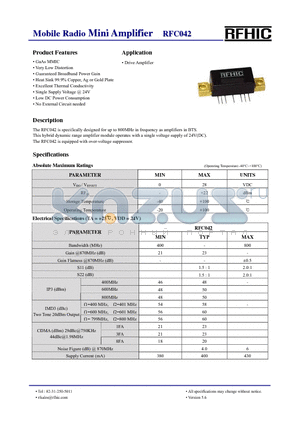 RFC042 datasheet - Mobile Radio Mini Amplifier