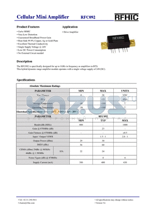 RFC092 datasheet - Cellular Mini Amplifier