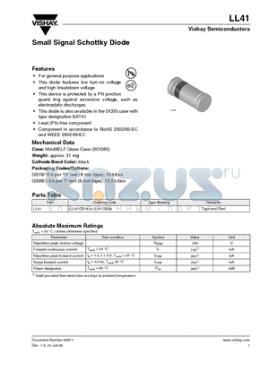 LL41 datasheet - Small Signal Schottky Diode