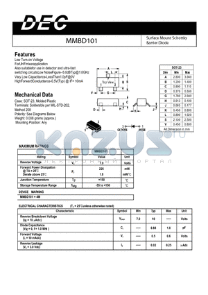 MMBD101 datasheet - Surface Mount Schottky Barrier Diode