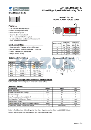 LL4148L1 datasheet - 500mW High Speed SMD Switching Diode