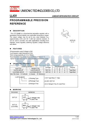 LL431NSK-AE3-R datasheet - PROGRAMMABLE PRECISION REFERENCE
