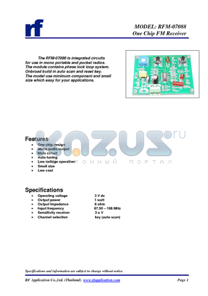 RFM-07088 datasheet - One Chip FM Receiver