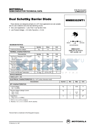 MMBD352WT1 datasheet - Dual Shottky Barrier Diode