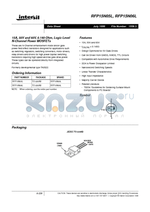 RFP15N05L datasheet - 15A, 50V and 60V, 0.140 Ohm, Logic Level N-Channel Power MOSFETs