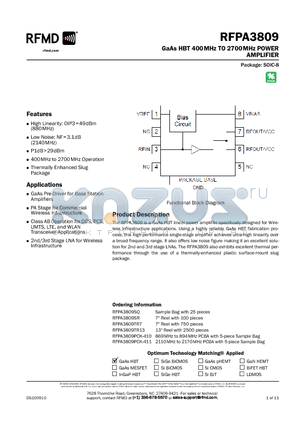 RFPA3809TR7 datasheet - GaAs HBT 400MHz TO 2700MHz POWER AMPLIFIER