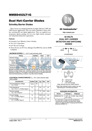 MMBD452LT1G datasheet - Dual Hot-Carrier Diodes Schottky Barrier Diodes