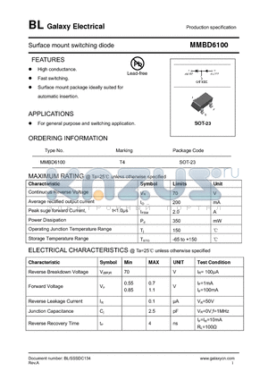 MMBD6100 datasheet - Surface mount switching diode