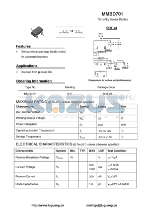 MMBD701 datasheet - Schottky Barrier Diodes