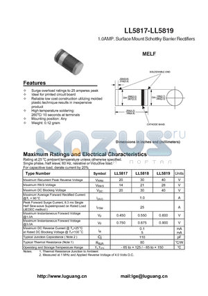 LL5817 datasheet - 1.0AMP. Surface Mount Schottky Barrier Rectifiers