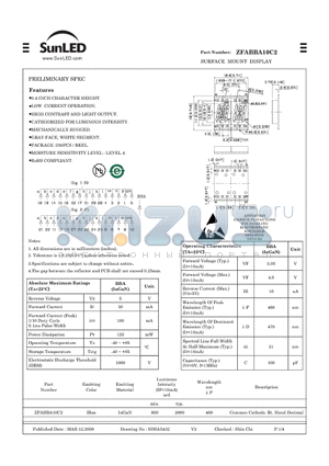 ZFABBA10C2 datasheet - SURFACE MOUNT DISPLAY