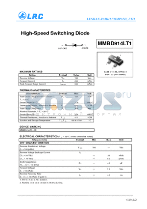 MMBD914LT1 datasheet - High-Speed Switching Diode