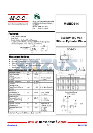 MMBD914_11 datasheet - 350mW 100 Volt Silicon Epitaxial Diode