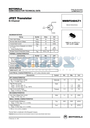 MMBF5484LT1 datasheet - JFET Transistor