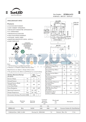 ZFBBA14C2 datasheet - SURFACE MOUNT DISPLAY PRELIMINARY SPEC