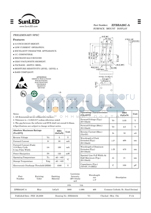 ZFBBA20C-A datasheet - SURFACE MOUNT DISPLAY PRELIMINARY SPEC