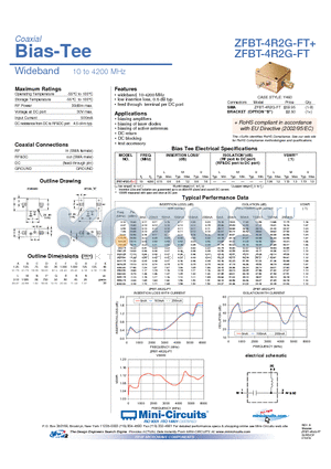 ZFBT-4R2G-FT+ datasheet - Wideband 10 to 4200 MHz