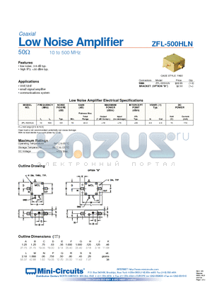 ZFL-500HLN datasheet - Low Noise Amplifi er