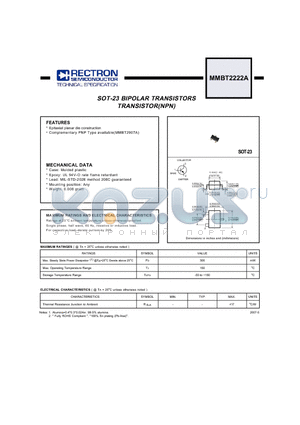 MMBT2222A datasheet - SOT-23 BIPOLAR TRANSISTORS TRANSISTOR(NPN)