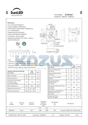 ZFMG05C datasheet - SURFACE MOUNT DISPLAY