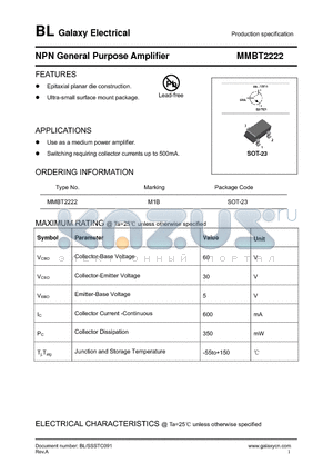 MMBT2222 datasheet - NPN General Purpose Amplifier