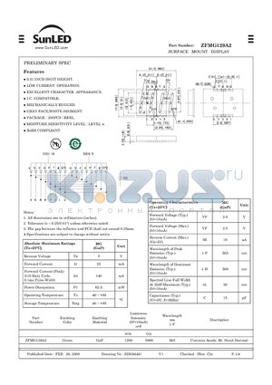 ZFMG129A2 datasheet - SURFACE MOUNT DISPLAY