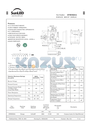 ZFMOK05A datasheet - SURFACE MOUNT DISPLAY