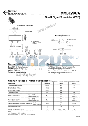 MMBT2907A datasheet - Small Signal Transistor (PNP)