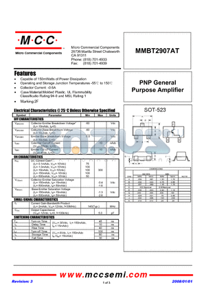 MMBT2907AT-TP datasheet - NPN General Purpose Amplifier