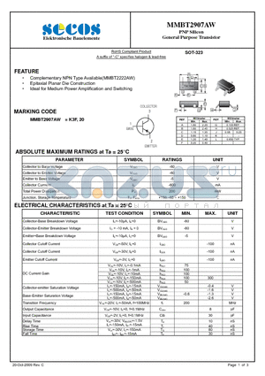 MMBT2907AW datasheet - PNP Silicon General Purpose Transistor