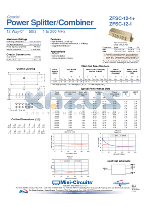 ZFSC-12-1 datasheet - Power Splitter/Combiner