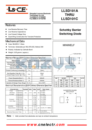 LLSD101B datasheet - schottky barrier switching diode
