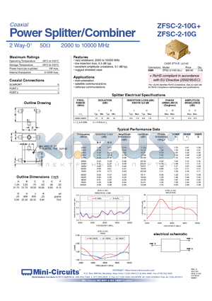 ZFSC-2-10G datasheet - Power Splitter/Combiner 2 Way-0 50Y 2000 to 10000 MHz