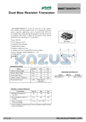 MMBT3906DW1T1 datasheet - Dual Bias Resistor Transistor