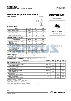 MMBT3906LT1 datasheet - General Purpose Transistor