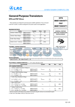 MMBT3906WT1 datasheet - General Purpose Transistors(NPN and PNP Silicon)