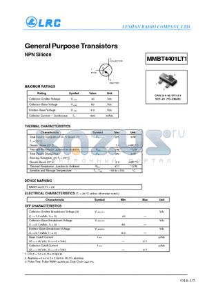 MMBT4401LT1 datasheet - General Purpose Transistor(NPN Silicon)