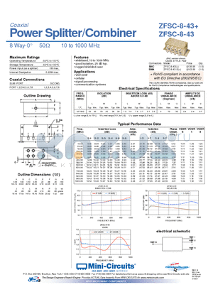 ZFSC-8-43 datasheet - Power Splitter/Combiner