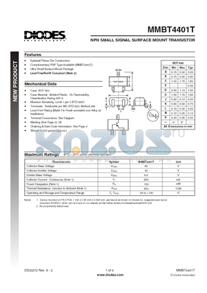 MMBT4401T_1 datasheet - NPN SMALL SIGNAL SURFACE MOUNT TRANSISTOR