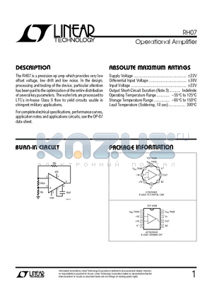 RH07 datasheet - Operational Amplifier